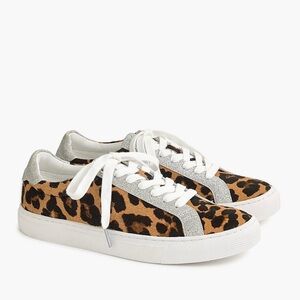 J. Crew Leopard Calf Hair Women's Sneakers with Silver Accents Size 7H